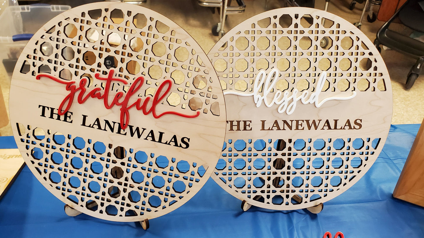 Family Name Round Rattan Sign