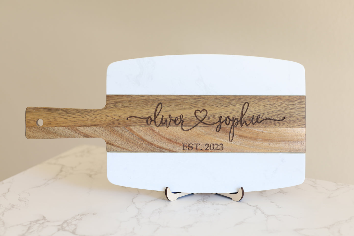 Marble and Wood Serving Board, Cheese Board, Charcuterie Board, Cutting Board, Personalized Engraving, Housewarming, Family, Couple, Gift
