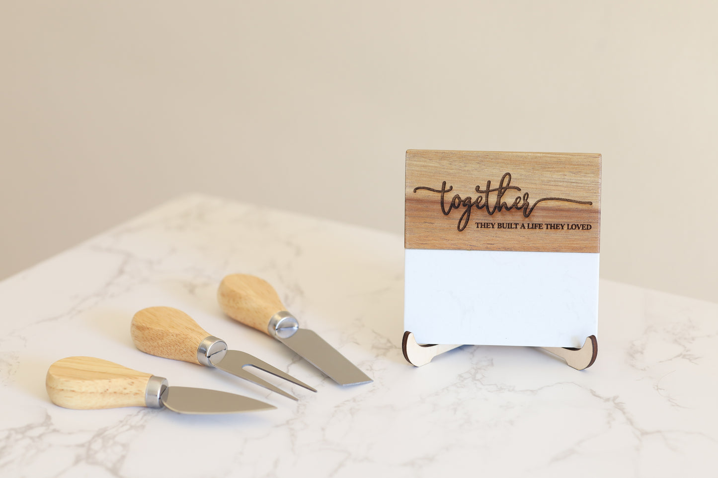 Coasters - Marble and Acacia Wood - Assorted Phrases