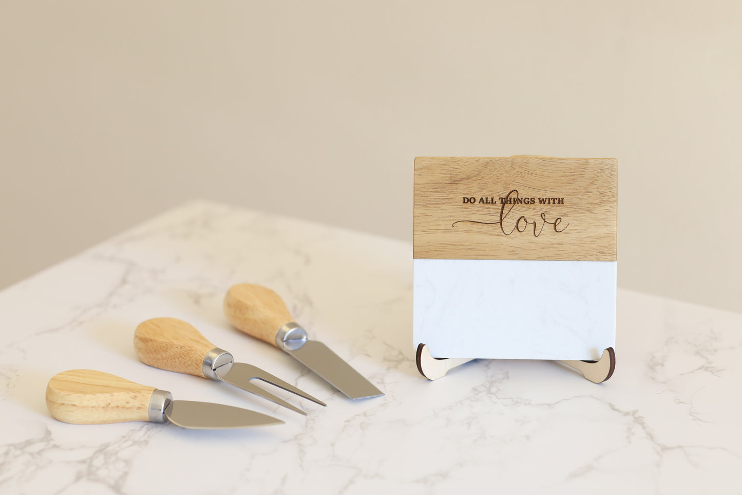 Coasters - Marble and Acacia Wood - Assorted Phrases