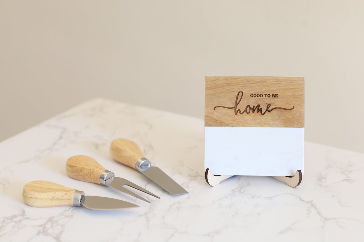 Coasters - Marble and Acacia Wood - Assorted Phrases