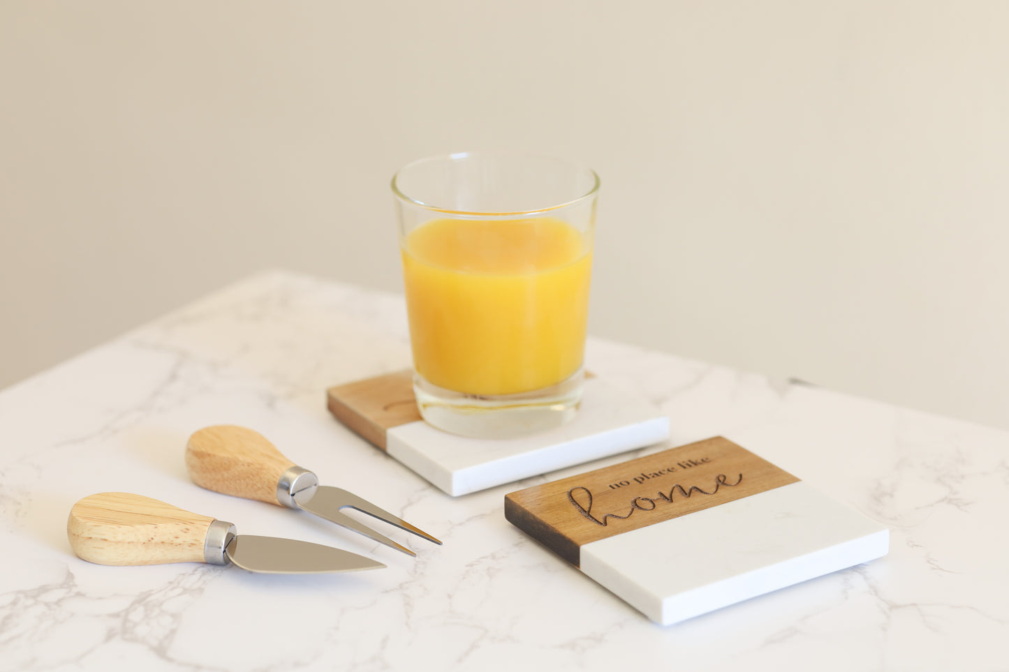 Coasters - Marble and Acacia Wood - Assorted Phrases