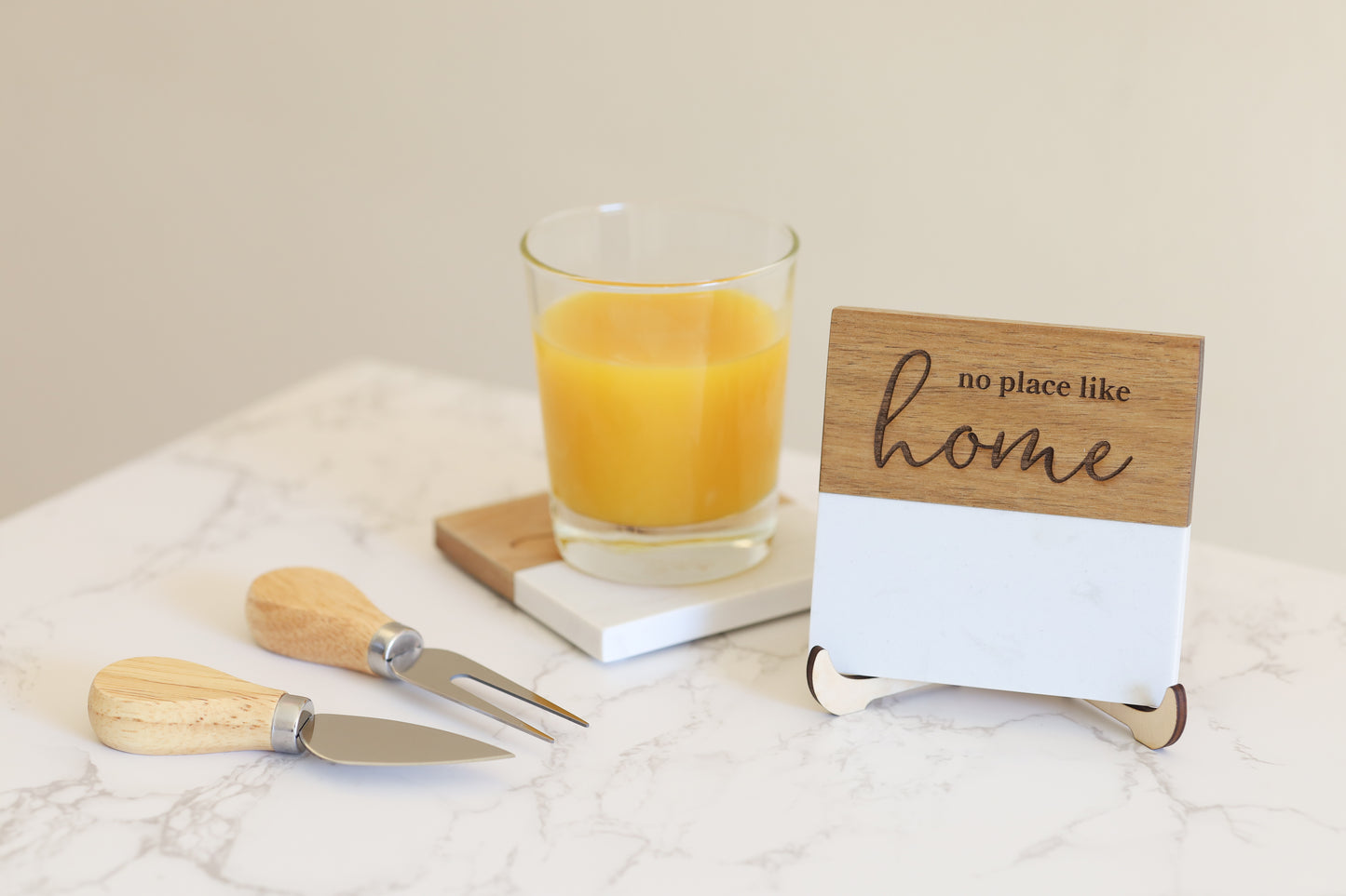 Coasters - Marble and Acacia Wood - Assorted Phrases