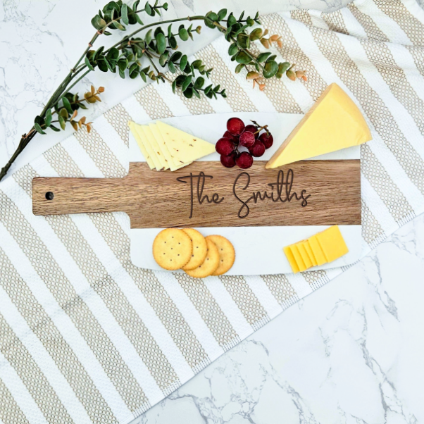 Marble and Wood Serving Board, Cheese Board, Charcuterie Board, Cutting Board, Personalized Engraving, Housewarming, Family, Couple, Gift