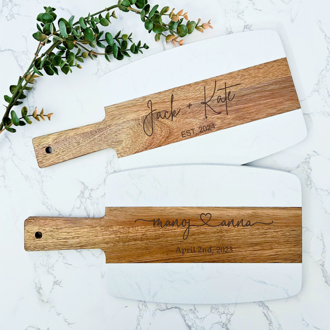 Marble and Wood Serving Board, Cheese Board, Charcuterie Board, Cutting Board, Personalized Engraving, Housewarming, Family, Couple, Gift