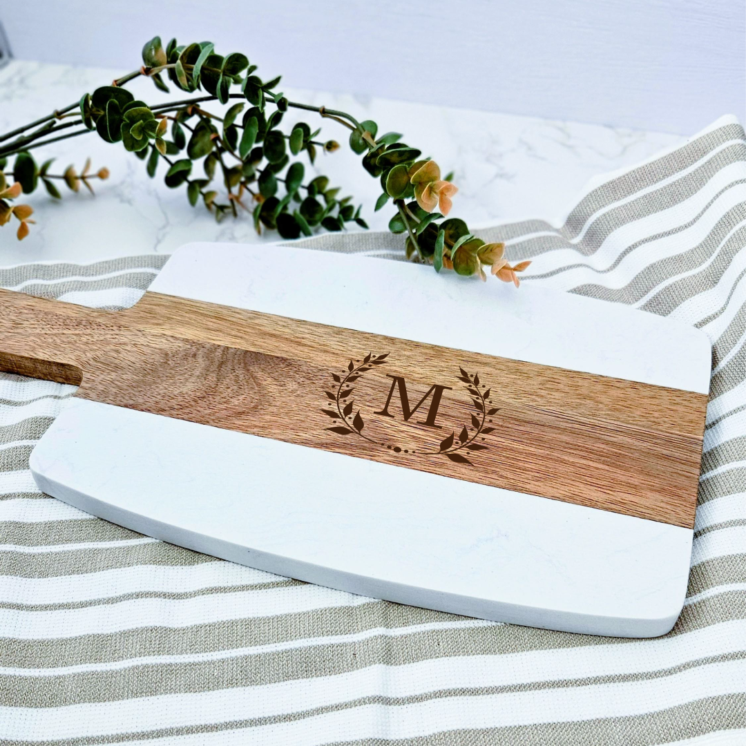 Marble and Wood Serving Board, Cheese Board, Charcuterie Board, Cutting Board, Personalized Engraving, Housewarming, Family, Couple, Gift