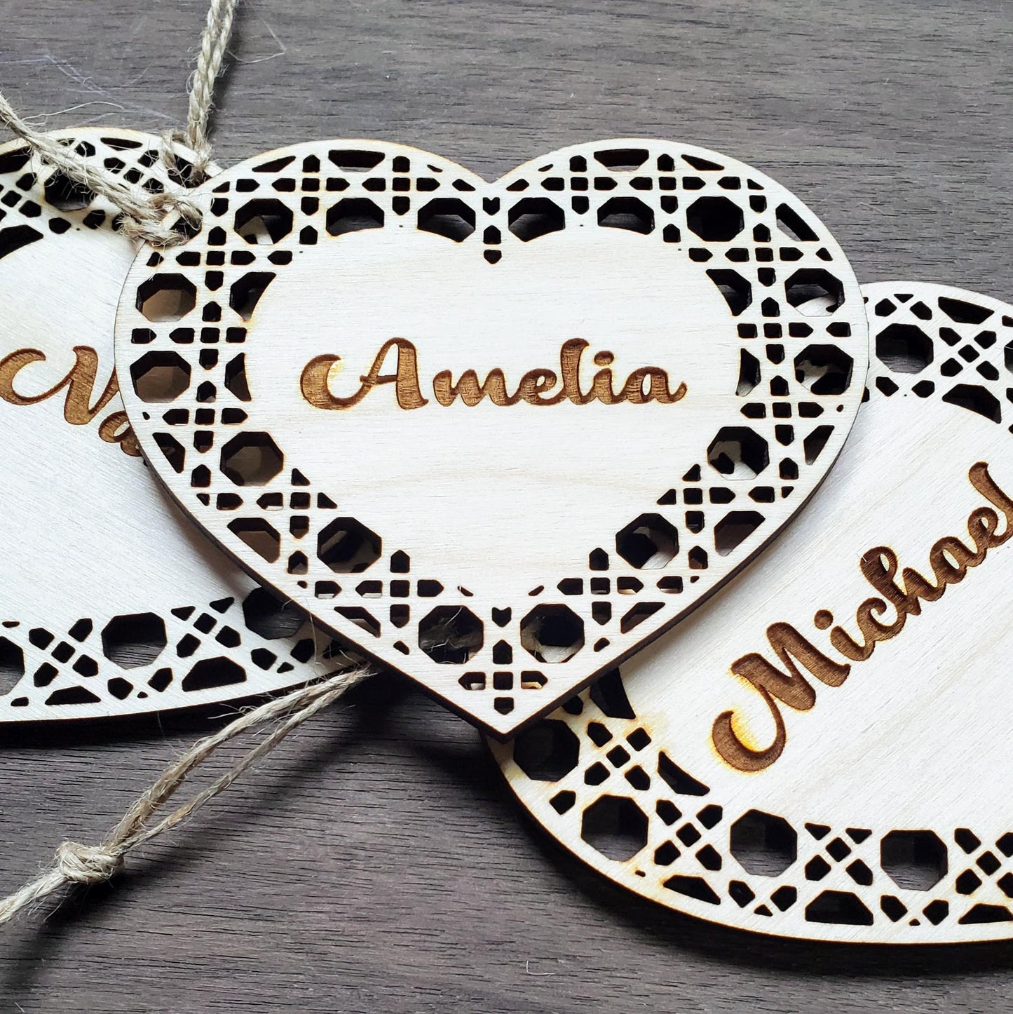 Heart Name Tags Boho Rattan
