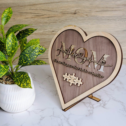 Mom Heart Puzzle Sign | Mother's Day Personalized Thoughtful Affordable Last Minute Gift