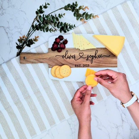 Marble and Wood Serving Board, Cheese Board, Charcuterie Board, Cutting Board, Personalized Engraving, Housewarming, Family, Couple, Gift