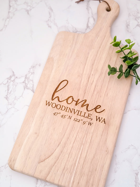 Charcuterie Wood Board - City Name and Coordinates