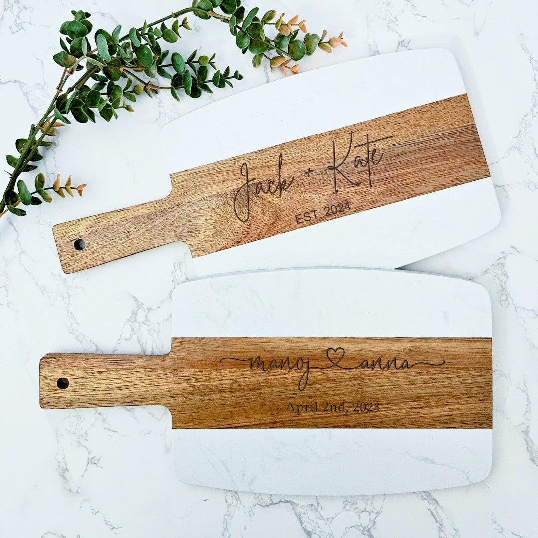 Marble and Wood Serving Board, Cheese Board, Charcuterie Board, Cutting Board, Personalized Engraving, Housewarming, Family, Couple, Gift