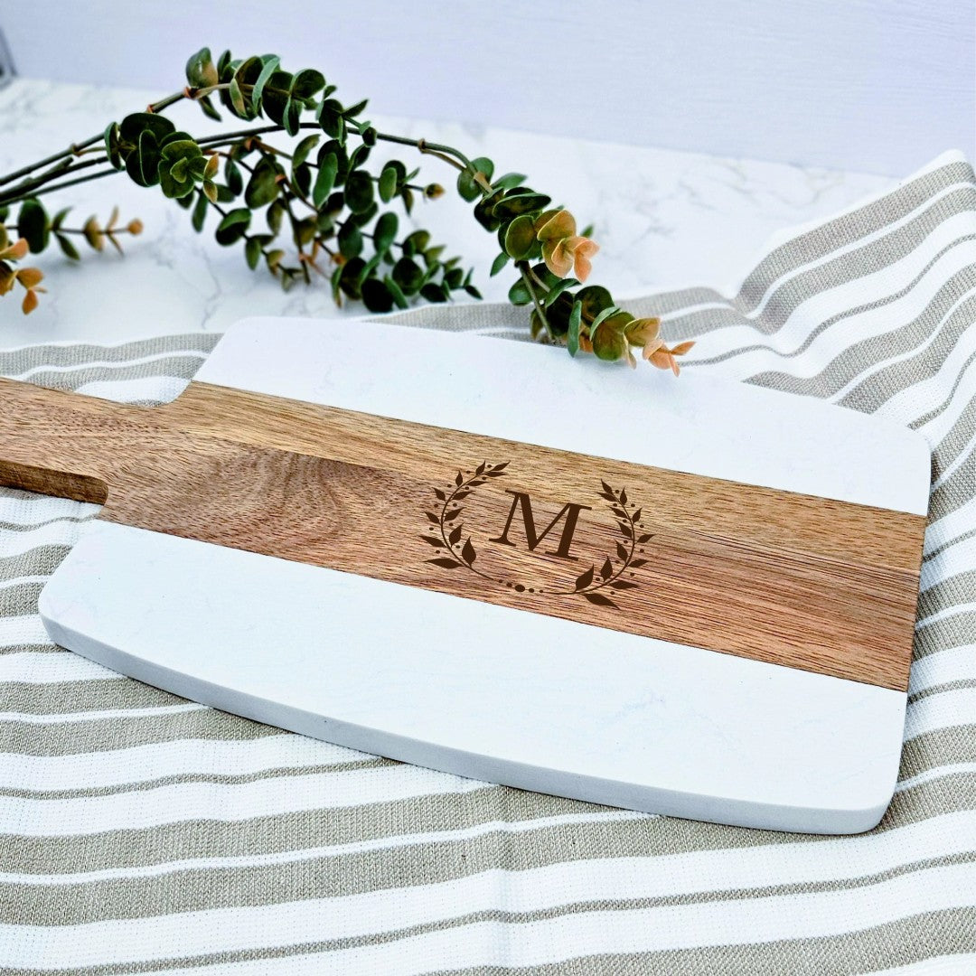 Marble and Wood Serving Board, Cheese Board, Charcuterie Board, Cutting Board, Personalized Engraving, Housewarming, Family, Couple, Gift