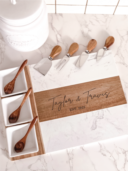 Marble Charcuterie Board Set with Bowls & Knives