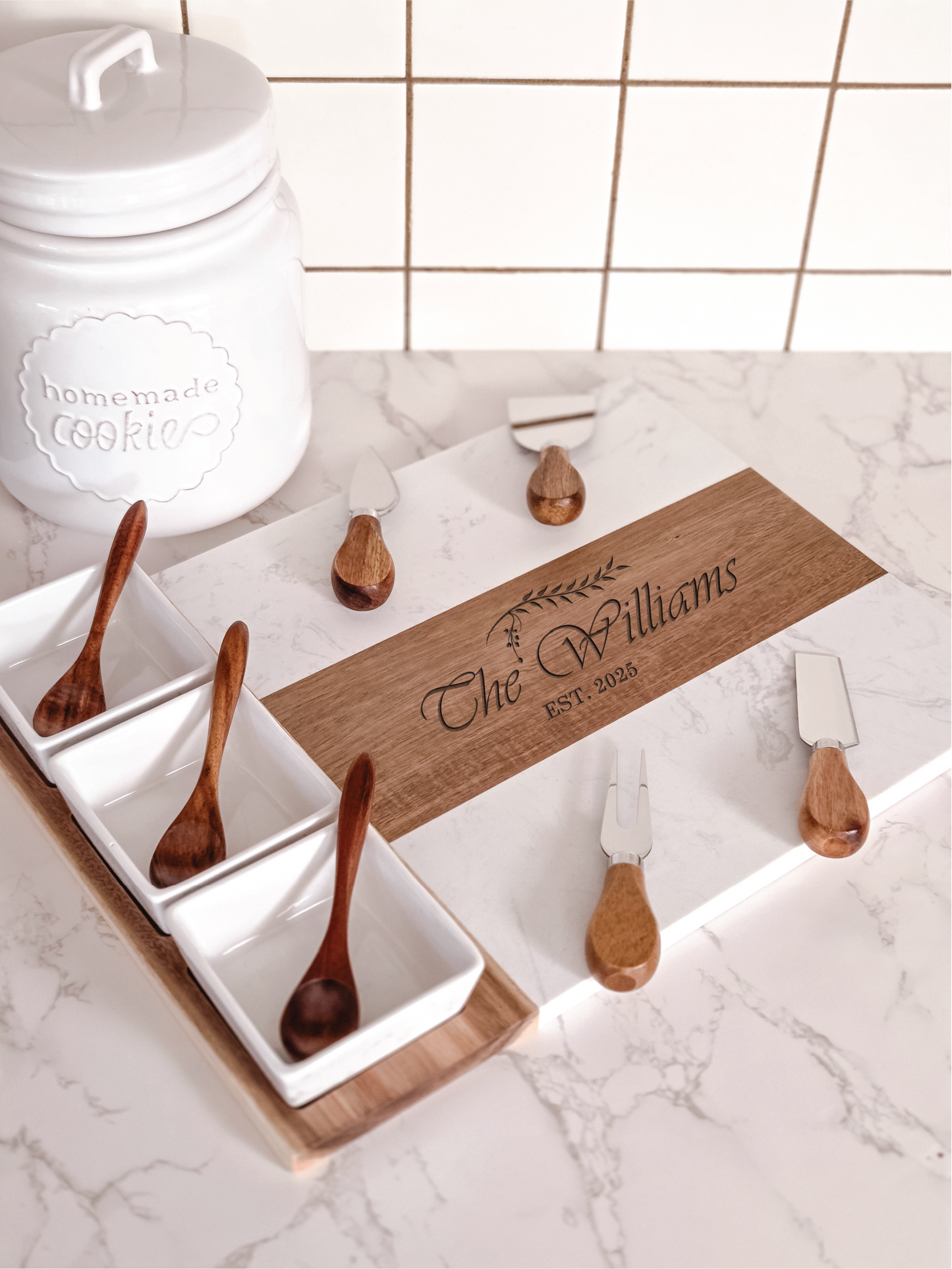 Marble Charcuterie Board Set with Bowls & Knives