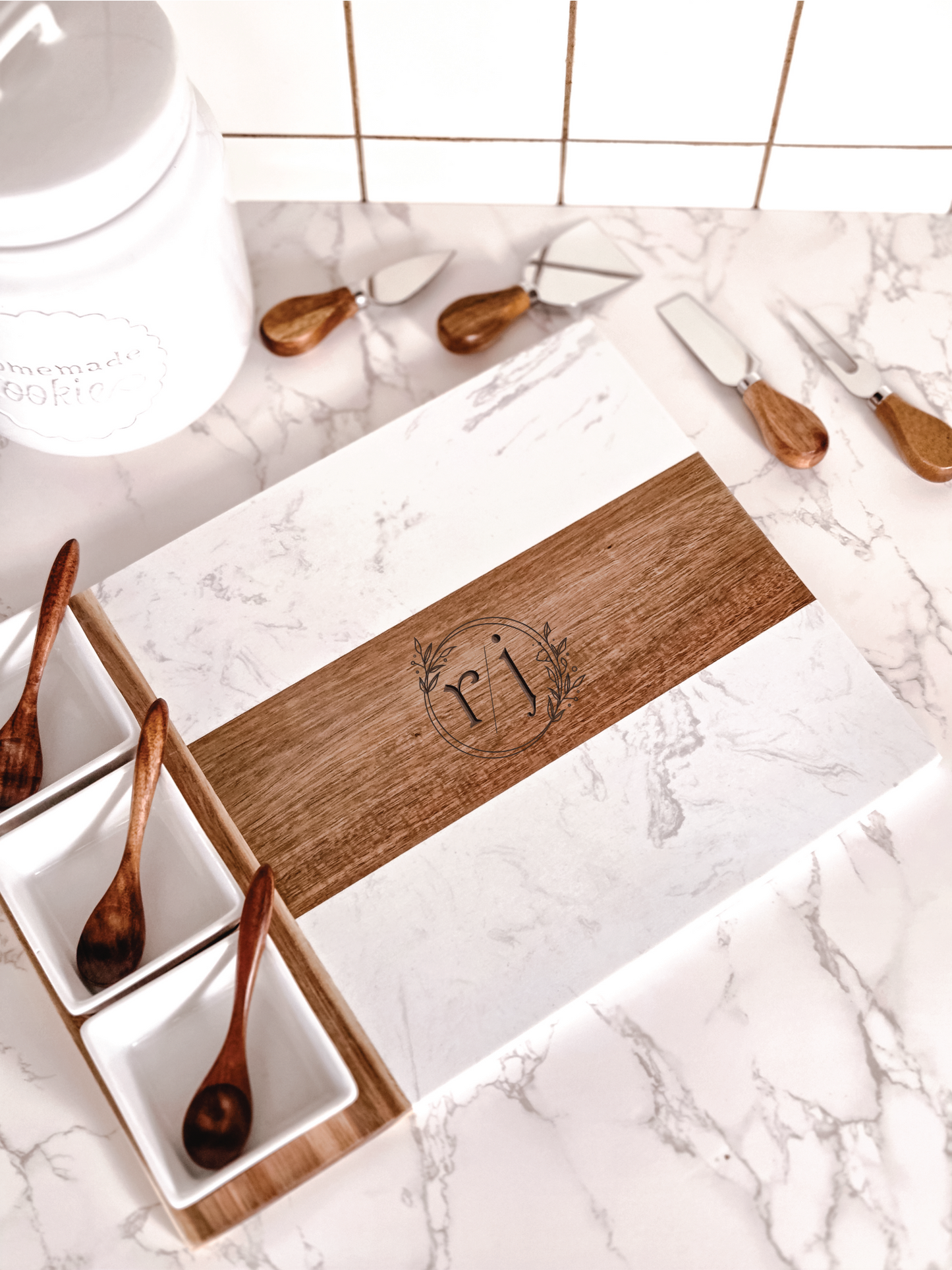 Marble Charcuterie Board Set with Bowls & Knives