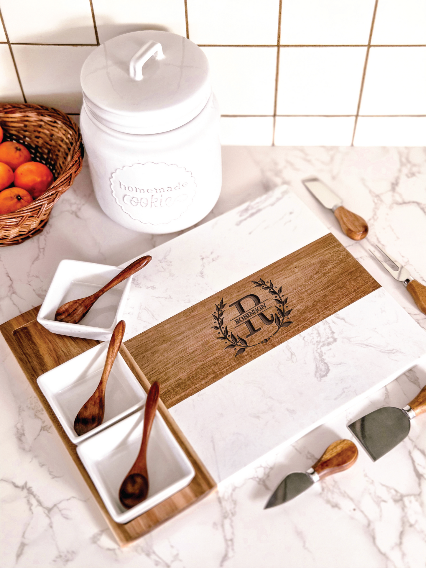Marble Charcuterie Board Set with Bowls & Knives