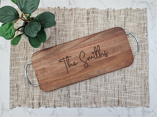 Family Name Tray with Handles | Personalized Housewarming Gift Hostess Entree Hors d'oeuvres Customized Family Name Wedding Anniversary Monogram